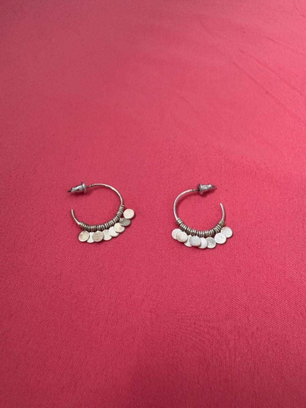 Silver-Tone Bohemian Coin-Disc Fringe Hoop Earrings